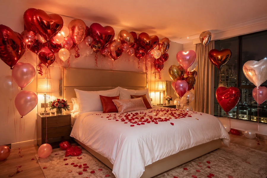 Decoración romántica de San Valentín con globos de corazón