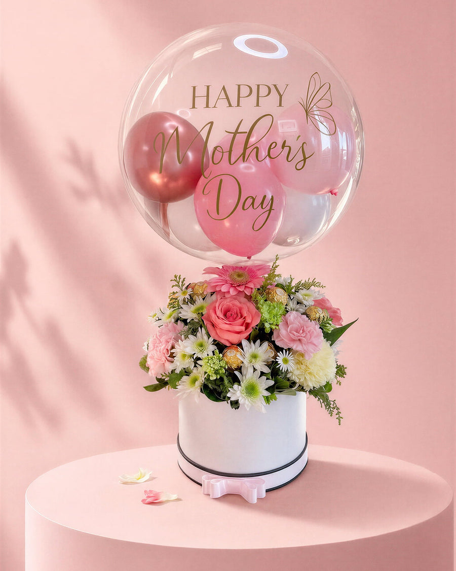 Caja floral y globos para regalar el Día de la Madre en Lima — Peru Balloons