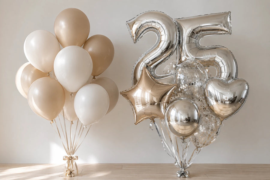 Comparación de globos de látex mate y globos metálicos brillantes